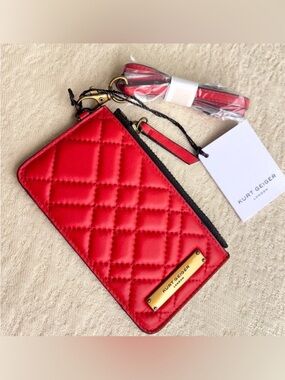 Kurt Geiger Red Leather Card Holder W/detachable strap